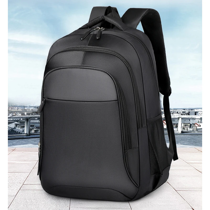 Large-capacity backpack - laptop backpack with padded shoulder straps and side pockets - black backpack