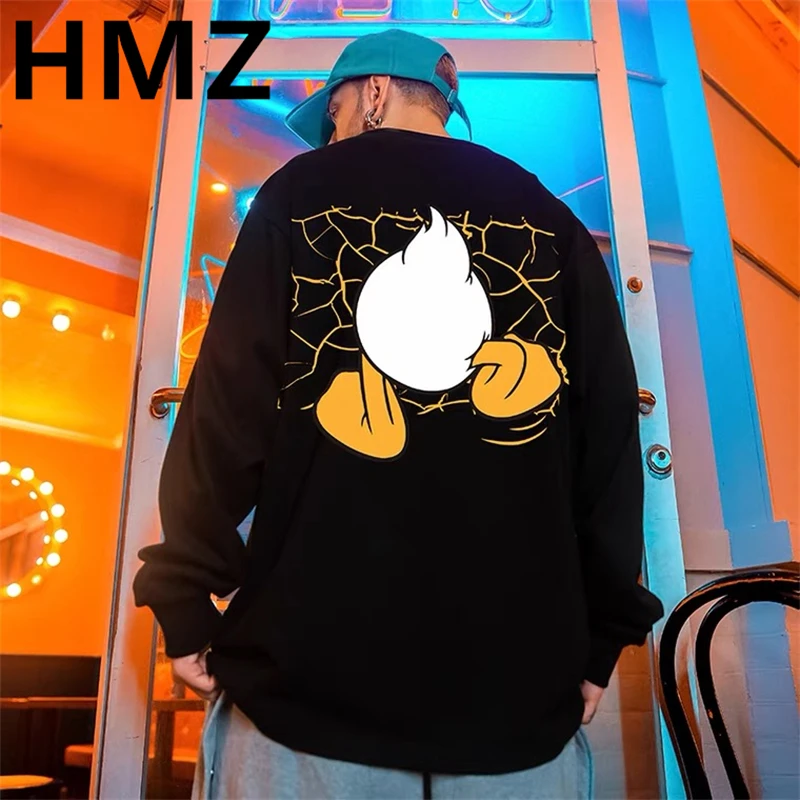 HMZ Fashion O-Neck Duck Tail Loose Sweatshirts Men Clothing Autumn Long Sleeves Korean Pullovers All-match Oversized Sweatshirts
