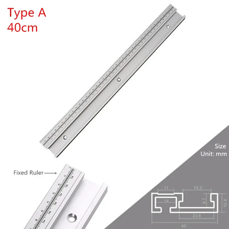 Adjustable Aluminum Alloy T-Track Limiter with Movable Scale for Woodworking Saw Table and Miter Workbench