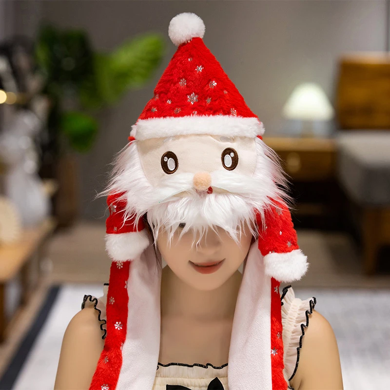 Christmas Plush Hats Ear Moving Jumping Hat Santa Claus Elk christmas beanie hat for Kids Adults Cosplay Party