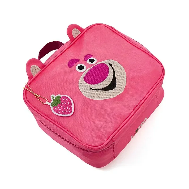 Disney Lotso Cosmetic Bag Cute Cartoon Strawberry Bear Girls Students Portable High Capacity Toiletries Travel Suit Storage Bag