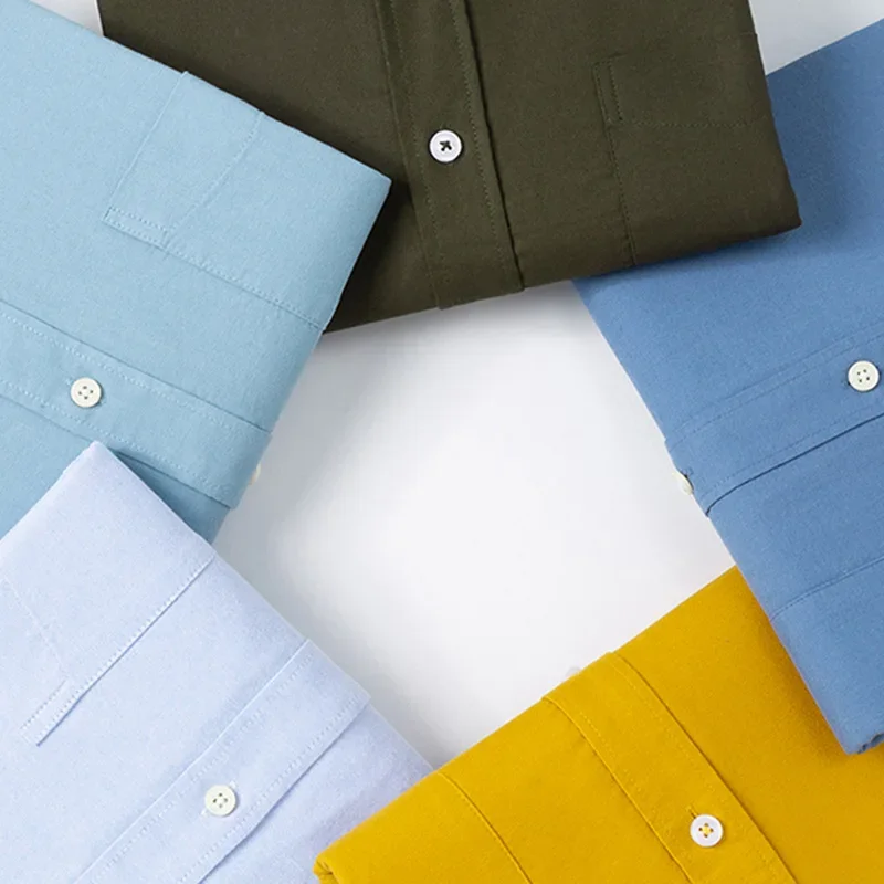 Luxury Cotton Oxford Men's Shirt Long Sleeve Buttons Office Men Slim Fit Brand New Male Biouse Korean Fashion