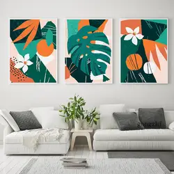 Modern Tropical Plant Abstract Wall Art Poster Nordic Green Leaf Flower Canvas Painting Aesthetic Picture for Living Room Decor