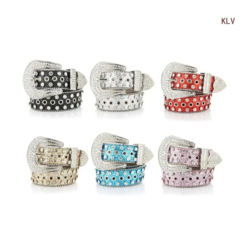 

Summer Waist Belt Shinning Belts for Woman Men Full Diamond Adjustable Pin Buckle Waist Strap for Jeans Dress