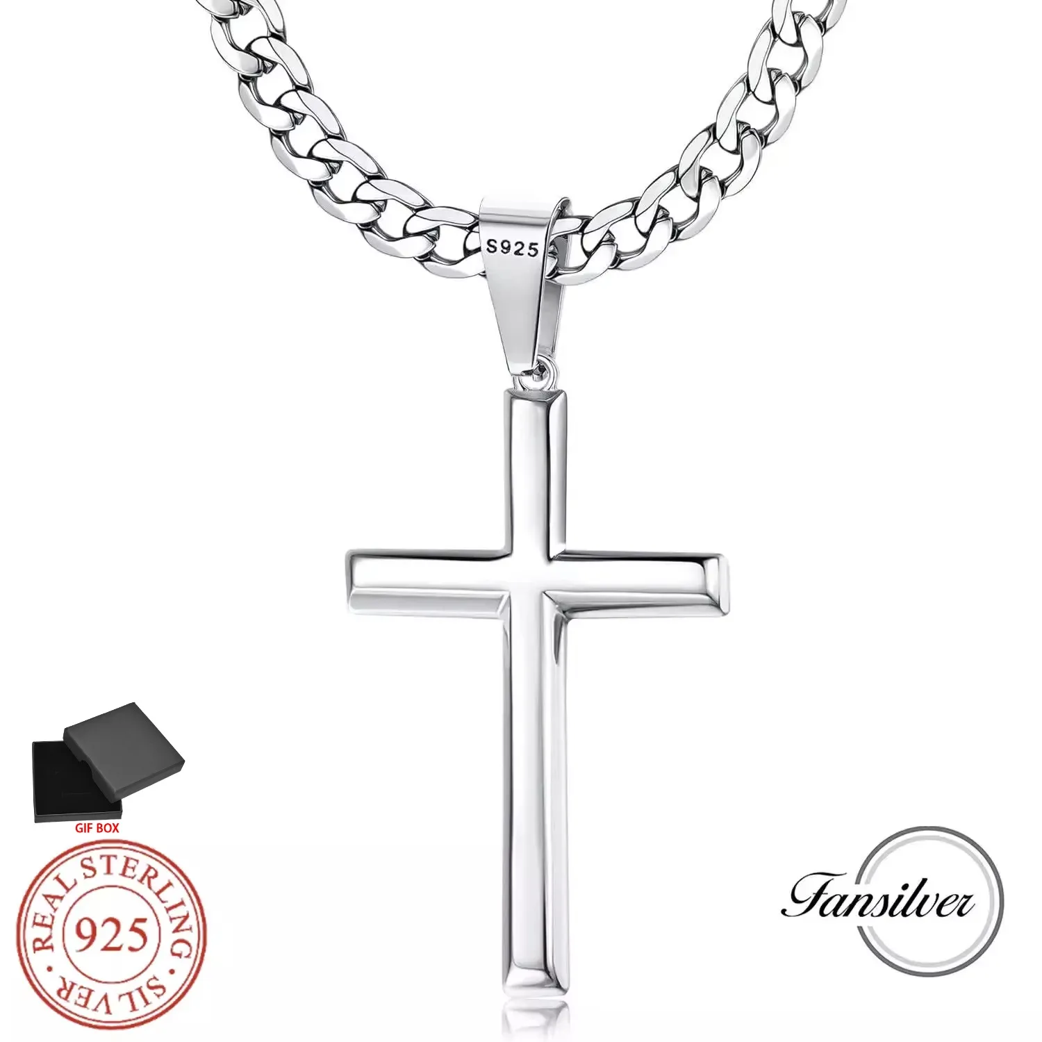 Cross Necklace S925 Sterling Silver for Men Women