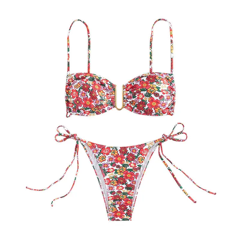 

Printed Sexy Women's Beachwear 2 Piece Bikini U-neck Split Bathing Suit Strap Backless Swimwear Beach Style Swimsuit New 2023