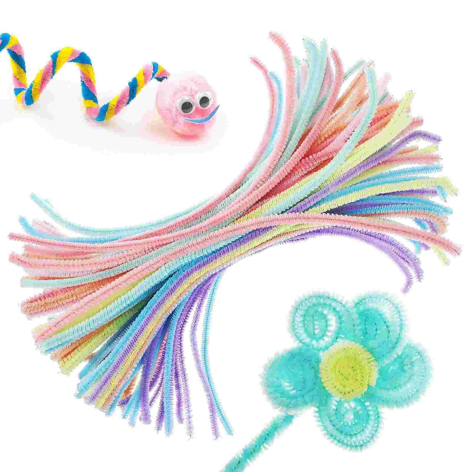 

100 Pcs Macaron Colored Twist Bar Fuzzy Craft Stems Chenille For Crafts Rods DIY Twisted Twisting Stick Fold Crafting Toys