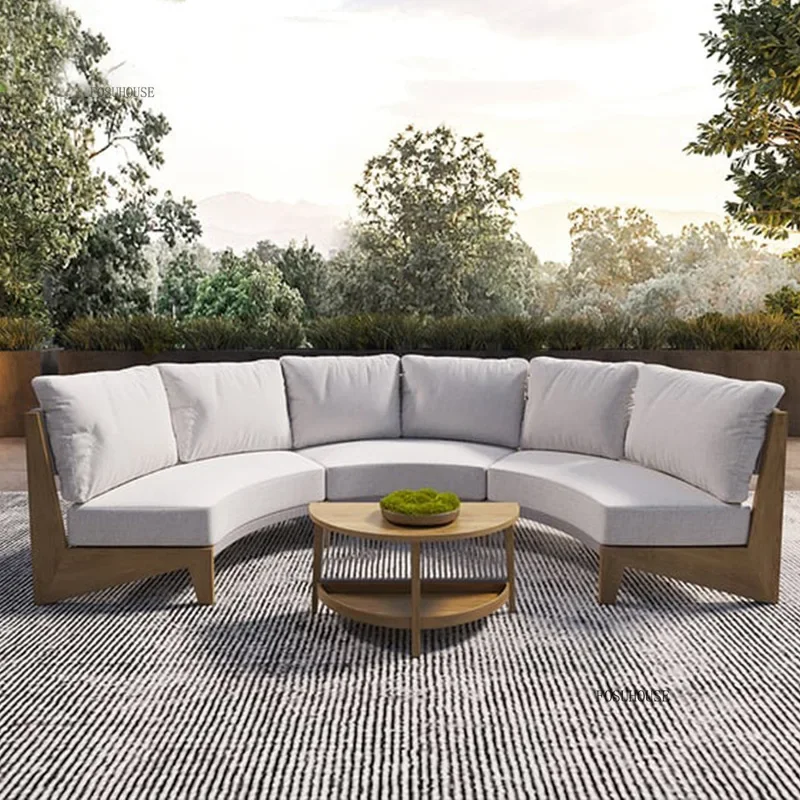 Nordic Teak Outdoor Sofas Leisure Courtyard Garden Sofa Chair Modern Villa Balcony Sunscreen Solid Wood Set Outdoor Furniture
