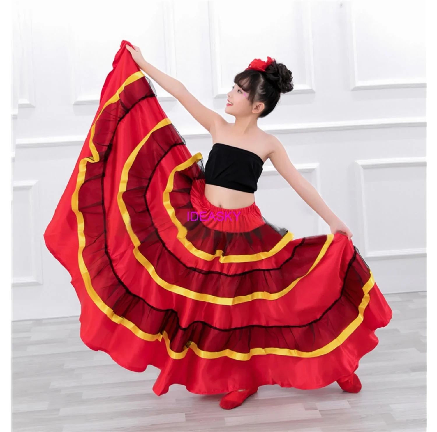 Women Flamenco Dresses Kids Flamenco Skirt Spanish Costume Girl long Red Flamenco Style Dress Ballroom Skirt for Girls Child Black Dance Dresses Costumes For Kids Clothes