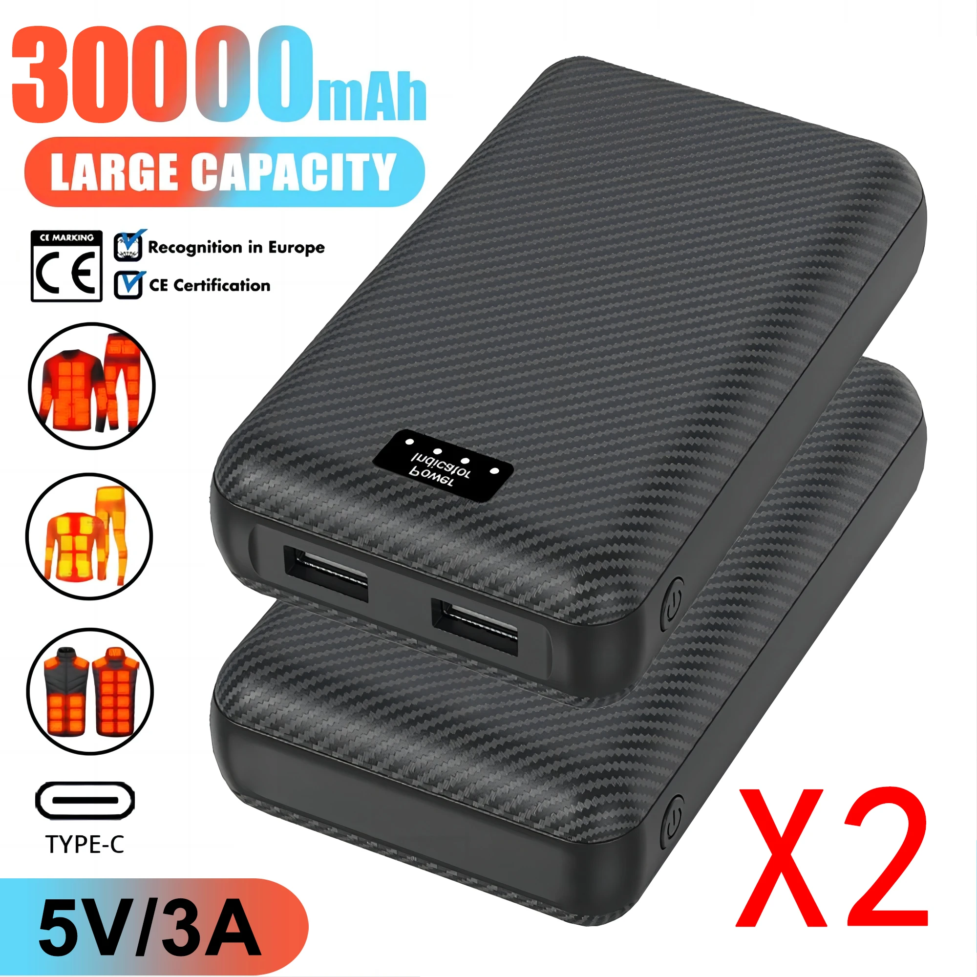 Batteria Ricaricabile 7.4V 16000mAh – Power Bank Per Giacca E Gilet Riscaldato, Con Spia LED - 5
