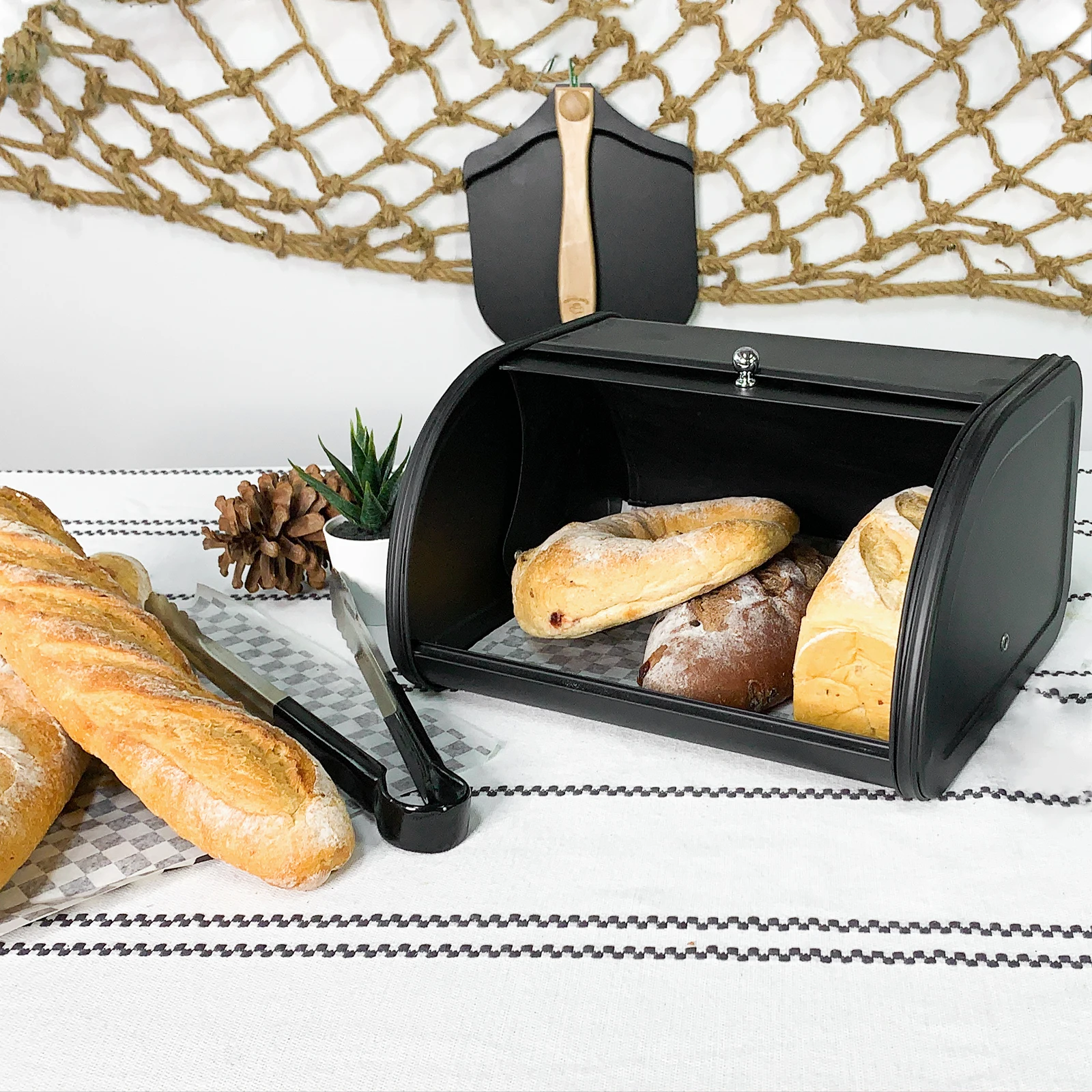 MetalBreadBoxBlackBinsforKitchenCounterFoodStorageContainers