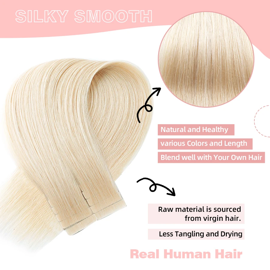 Neitsi 12"-24" PU Skin Weft Tape In Hair Extensions Virgin Remy Human Hair Invisible Straight Injected Hand Tied Tape Ins