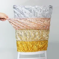 10pcs Stretchy Sequin Chair Sashes Sparkly Gold Sash Band for Banquet Wedding Party Home Outdoor Chair Cover Sash Decorations 3