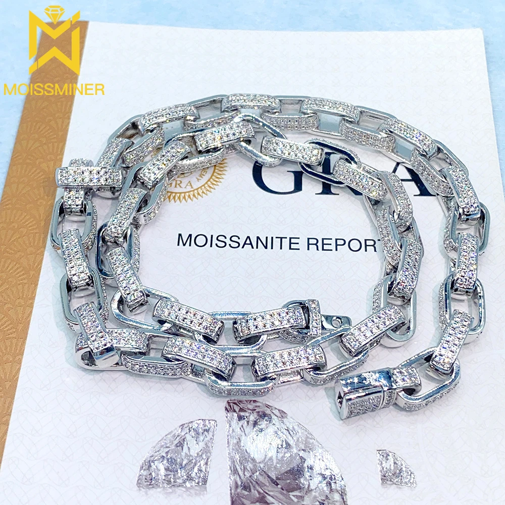 

Moissanite Box Chain Iced Out Necklaces Men S925 Silver Choker for Women Pass Diamonds Tester With GRA Free Shipping