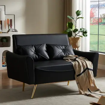 48-Inch Modern Black Faux Leather Loveseat-2 seater 1