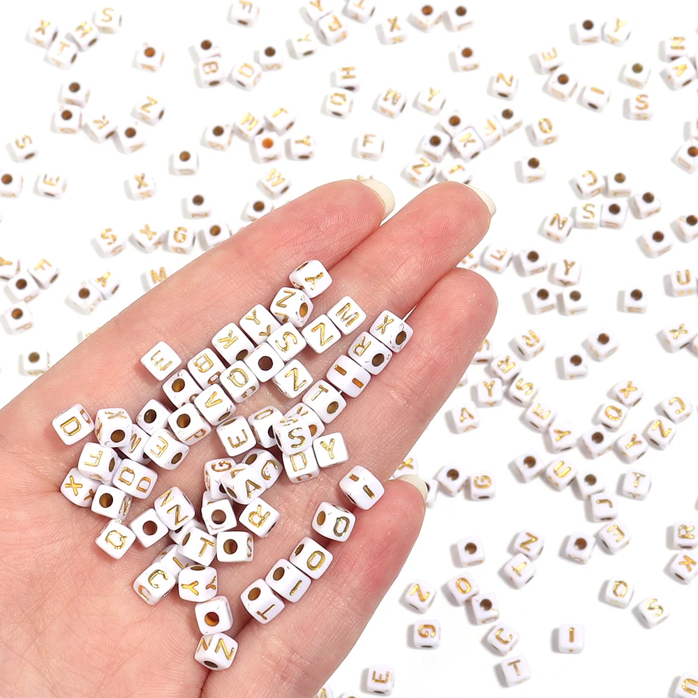 100pcs A-Z Acrylic Square Letter Beads 4.5mm Gold Color Loose Spacer Bead for DIY Bracelet Necklace Jewelry Making Accessories