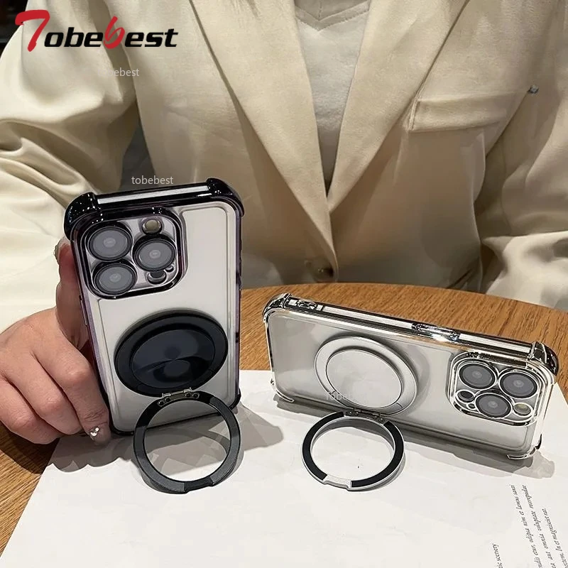 Clear Shockproof 360° Rotating Magnetic Phone Case with Plating Finish