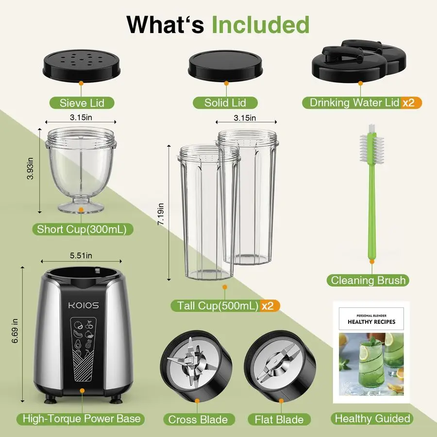 Smoothie Blender, Max 1000w Personal Blender for Shakes and Smoothies, 12Pcs Coffee Grinder and Countertop Blenders Combo for Ki