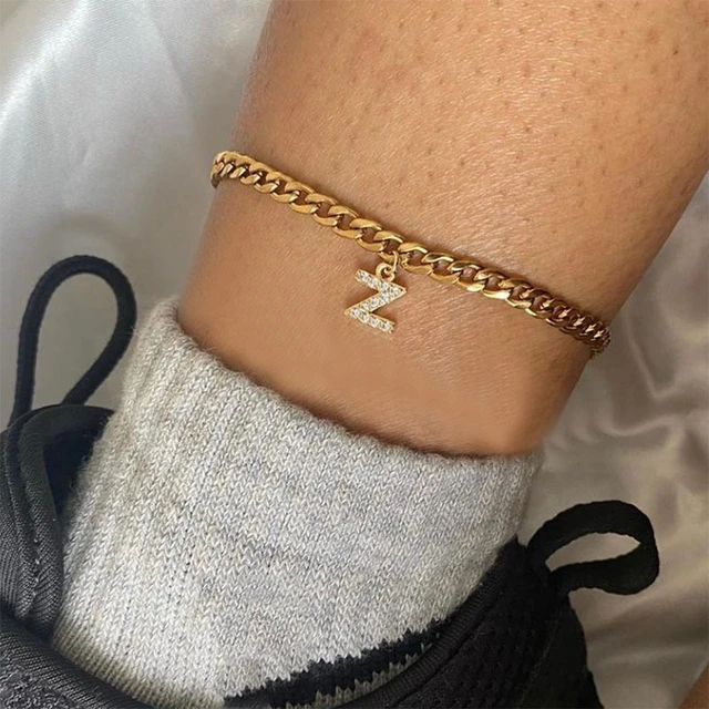 2023 New Silver Initial Letter Pendant Charm Anklet Punk Hip Hop Anklet  Link Necklace Ankle Bracelet Silver Anklets for Women Rhinestones Filled  Chain