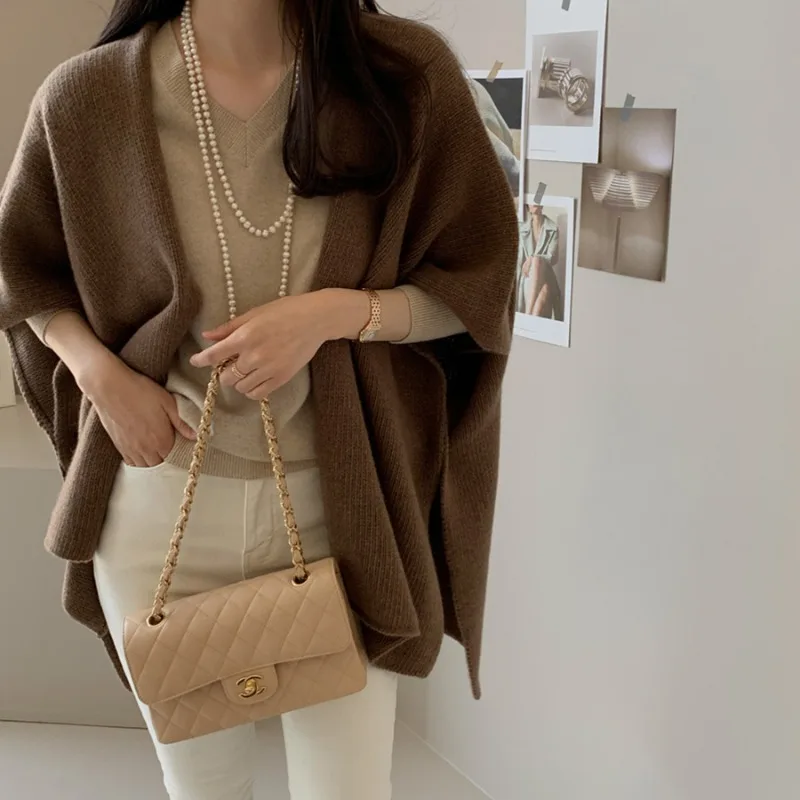 Women Knitted Shawl Jacket Casual Warm Solid Color Cardigan