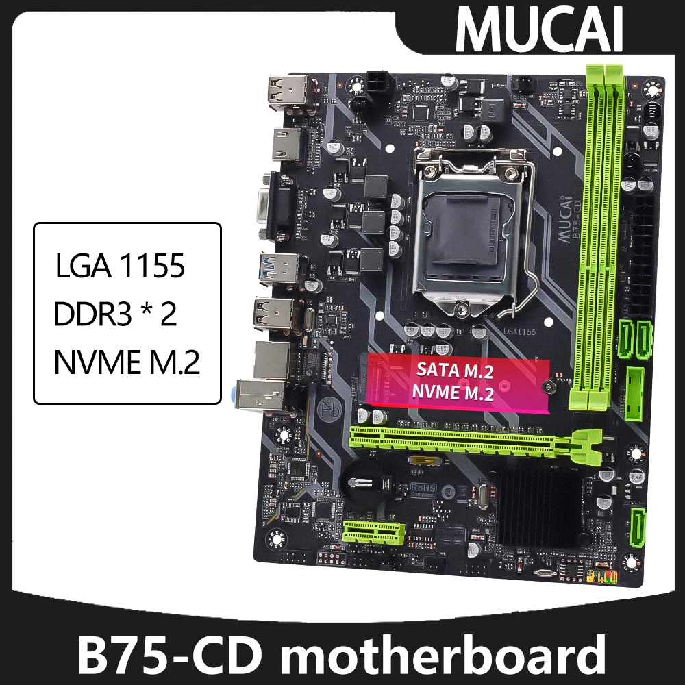 Motherboard Lga 1155 Compatível com Cpu Intel Core 2ª e 3ª Gerações Suporta M.2 Nvme Sata Sdd Mucai-b75