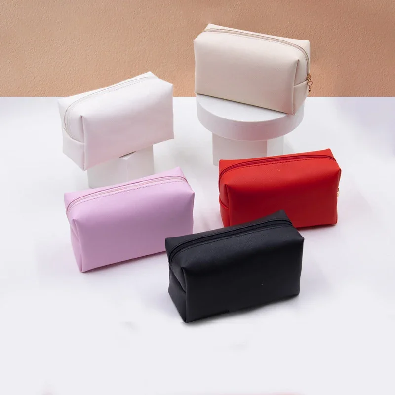 Girls Cute Solid Cosmetic Bag PU Leather Makeup Handbag Women Travel Toiletry Storage Pouch Waterproof Organizer Make Up Case 6