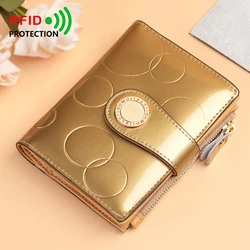 Luxurious Women's Leather Wallet with RFID Protection and Zipper Closure (Gold)