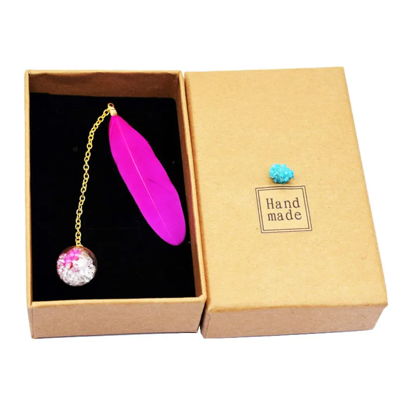 1 Pcs Boxed Cute Feather Glass Ball Pendant Bookmarks Colorful Books School Stationery Items Office Supplies bookmarks stationery supplies
