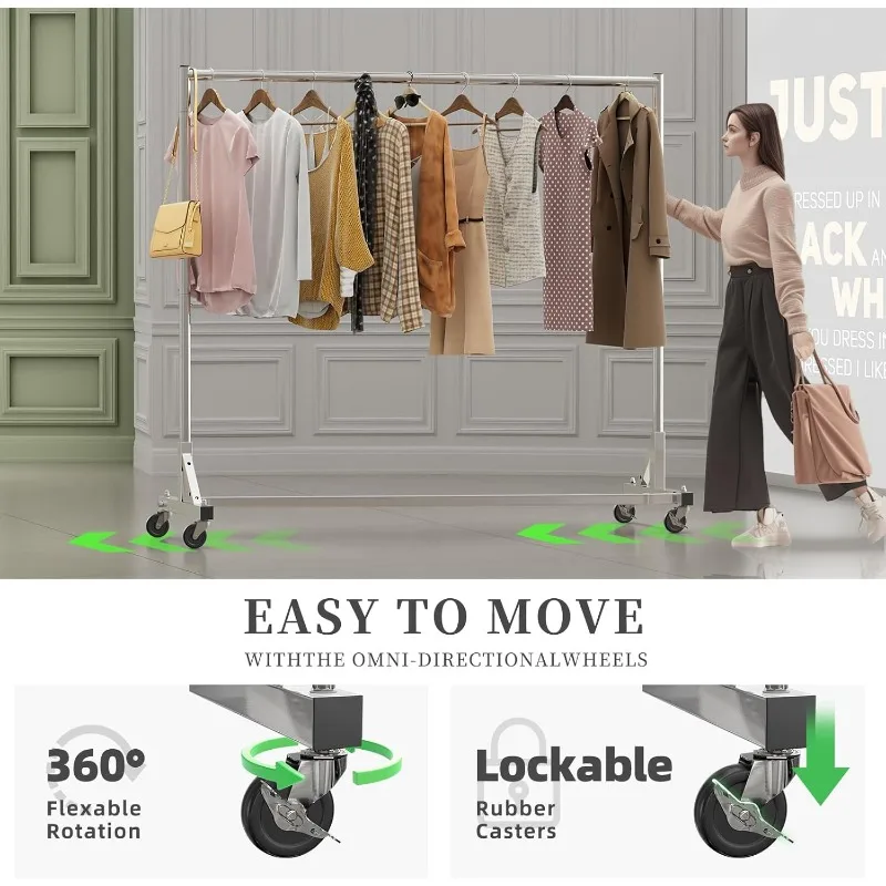 Industrial Grade Z-Base 70in extra long Clothes Garment Rack, Commercial Grade Rolling Clothing Rack 3