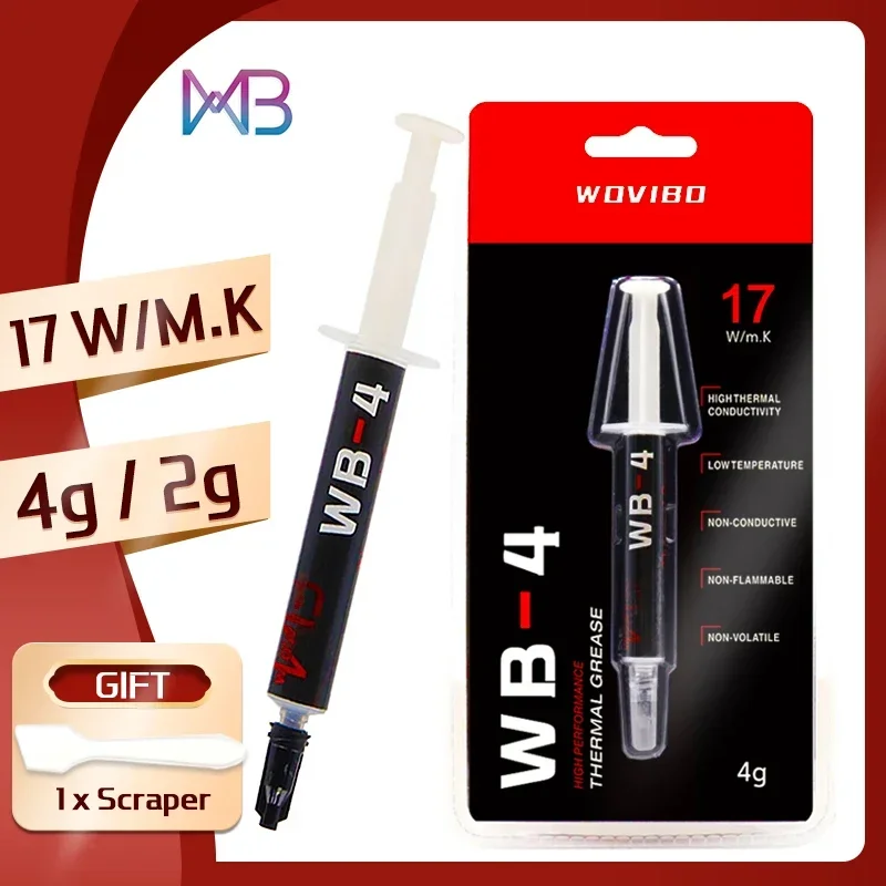Wovibo Pasta Térmica Wb4 wb 4g 17 w M-k para Cpu Gpu Impressora Dissipador de Calor Refrigerador de Refrigeração Térmica Graxa Pasta Composto Silicone