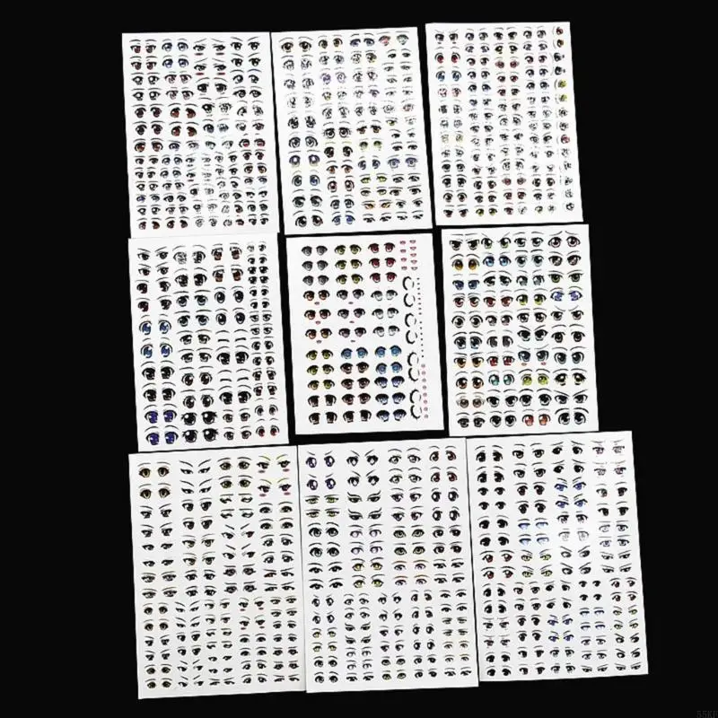 55KF 11 Sheet Eye Stickers Eye Decals Face Stickers DIY Dolls Eyeball Eyes Cartoon Decals Dolls Water Labels
