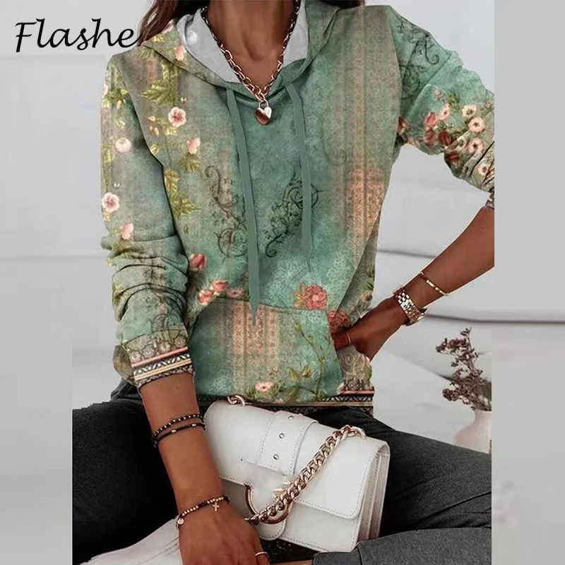 

Женский свитшот с длинным рукавом и принтом, с карманами