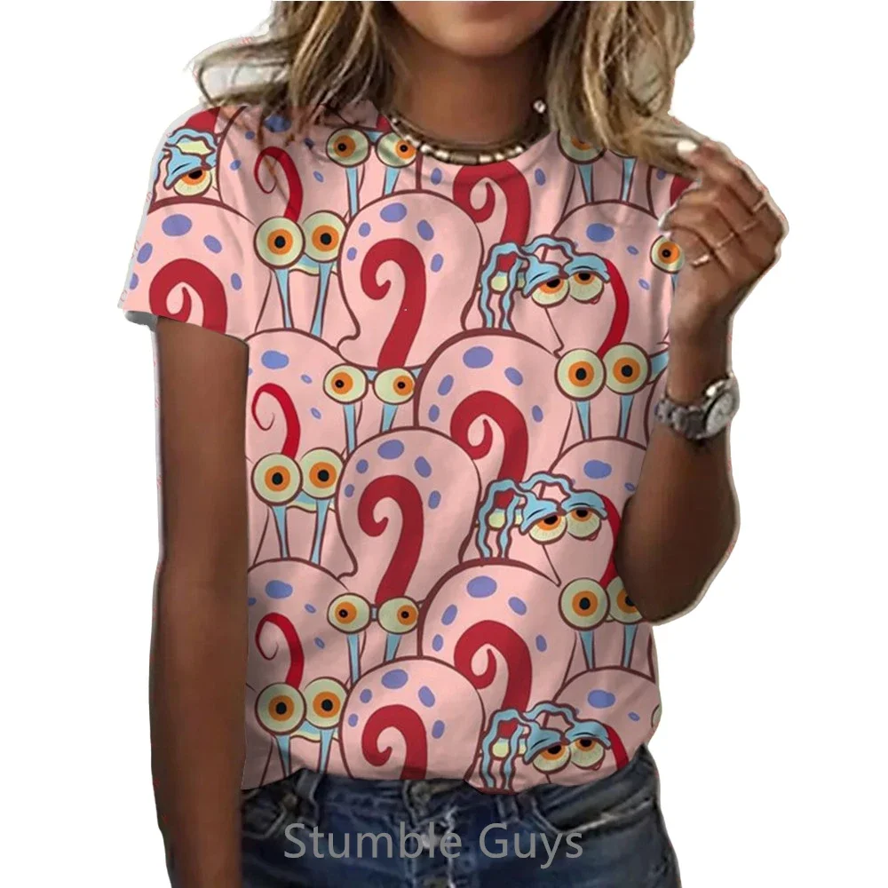 2024 Summer Spongebob Tshirt Women Cartoon Print Kids Clothes Girls Shirt Street Harajuku  Anime Teenagers Cute T-Shirt 5
