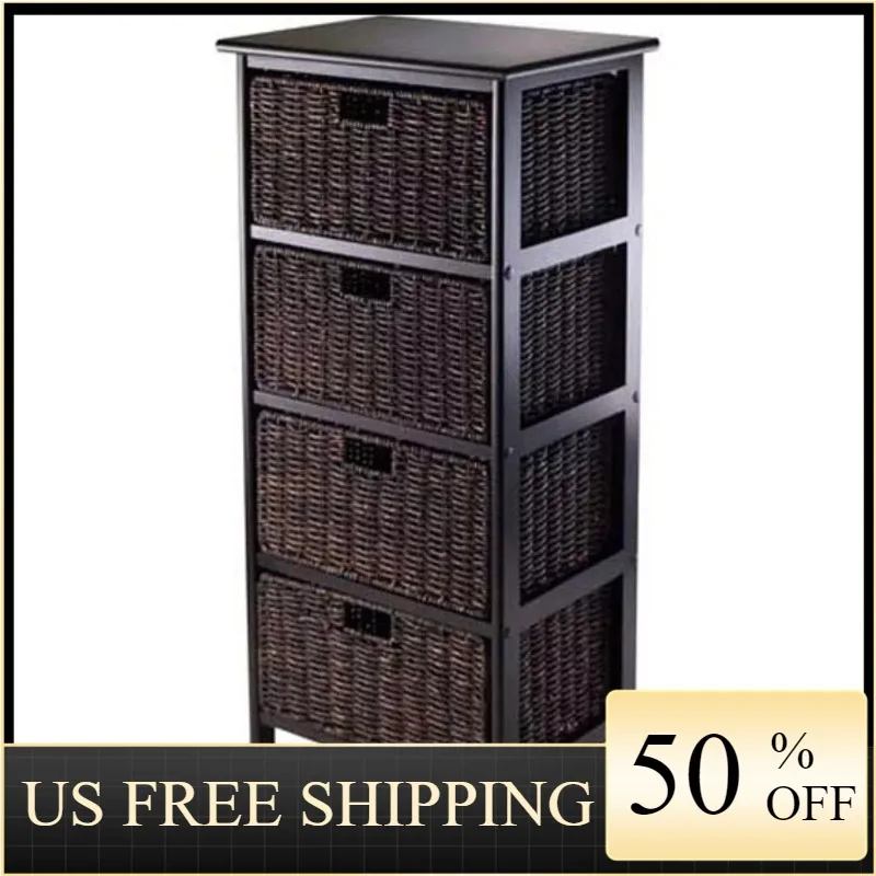 

Winsome Wood Omaha Storage Rack, 4 Foldable Chocolate Baskets, Black Finish Shelving