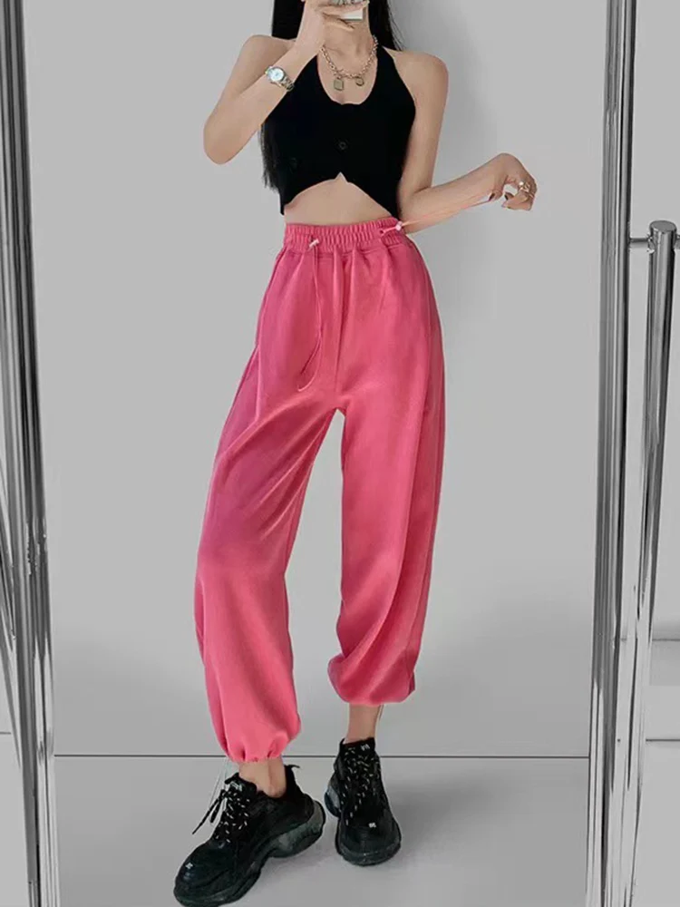 Pink Sweatpants Joggers Women Wide Leg Autumn Baggy Pants For