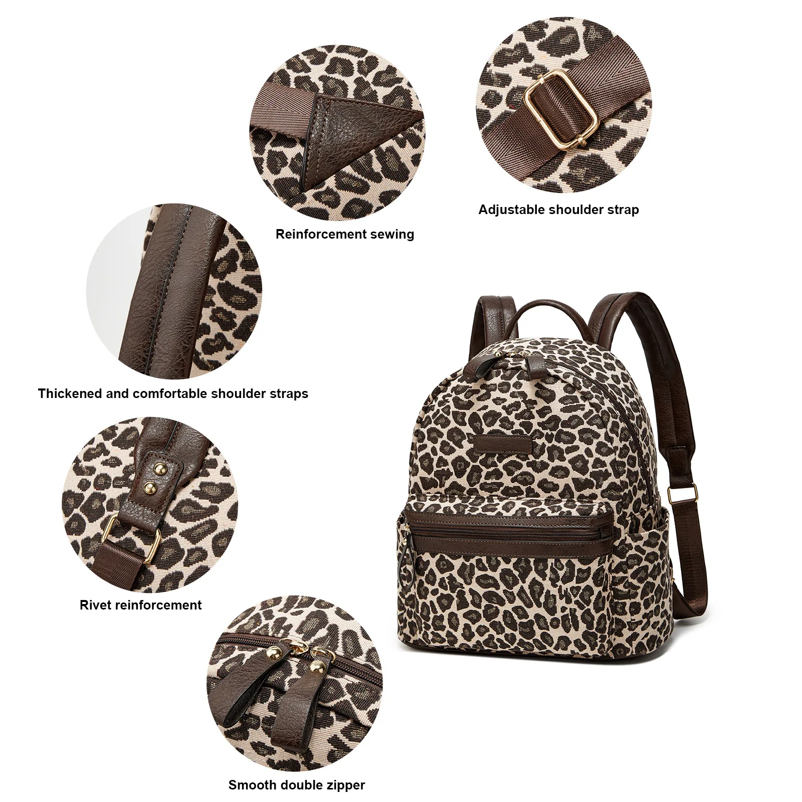 Retro Leopard Print Pu Leather Backpack s Large Capacity Double Traveling Bag Man Multi-pocket Women's Bag