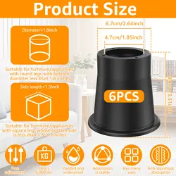 Round Heavy - Duty Furniture Heightening Risers - Anti - Slip Support Pads for Sofa, Table, and Desk (6pcs Round)