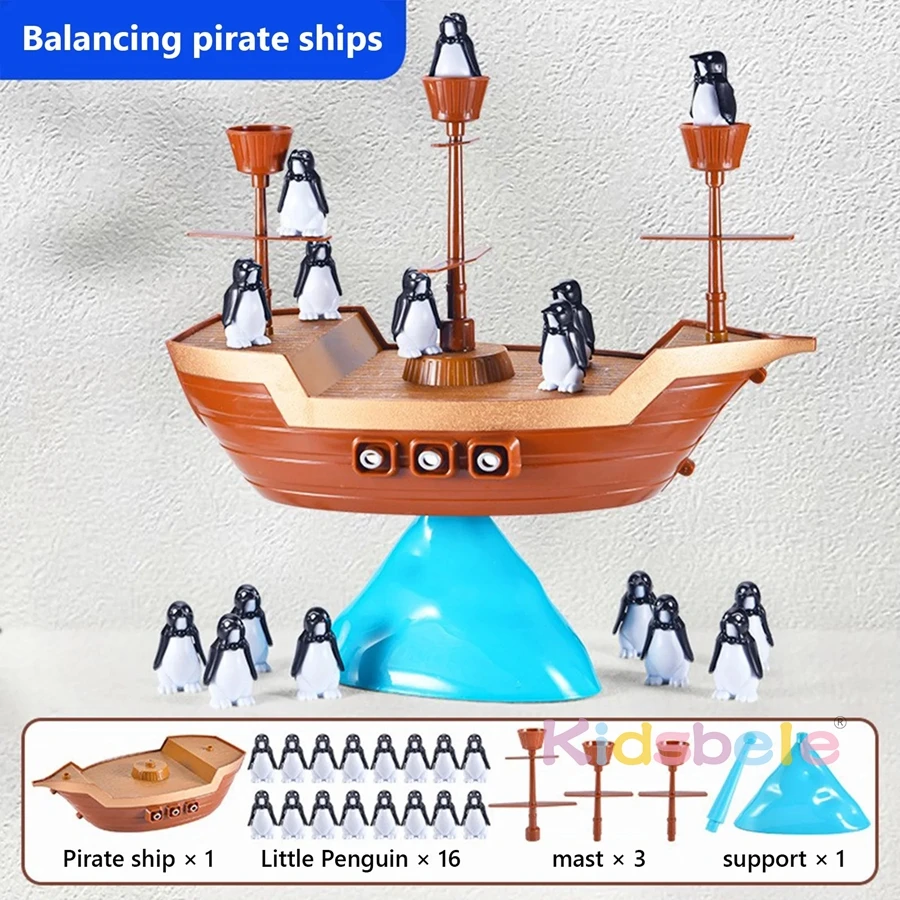Balance Penguin Pirate Ship Puzzle Toy Pirate Boat Desktop Balancing Game For Kids Fun Parent-child Interaction Birthday Gift