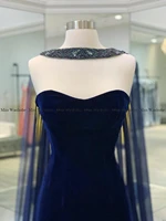 Navy Blue Evening Dress Velvet Sweetheart Mermaid Prom Party Gown Luxury Beaded With Cloak Formal Banquet Celebrity Dress 2024 - Image 5