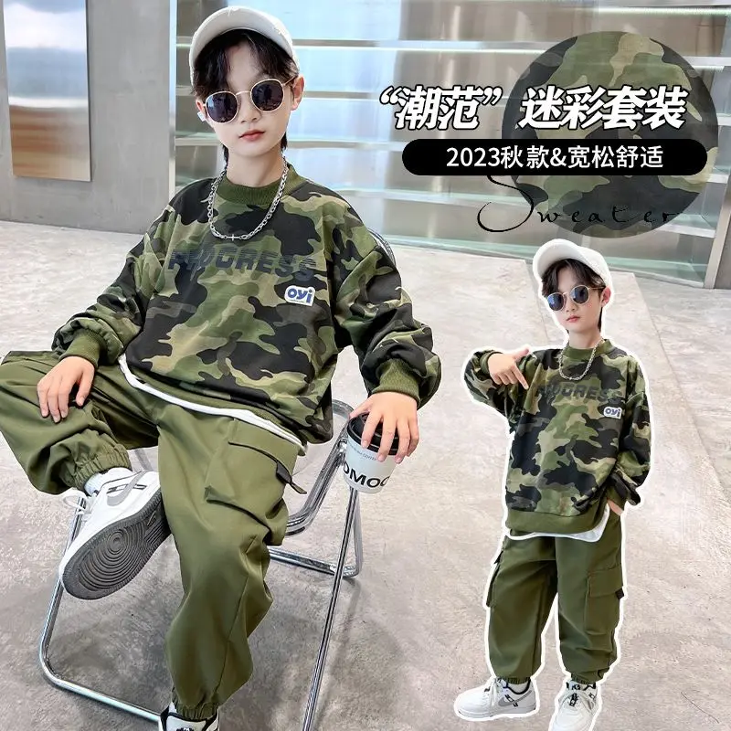 

Children Loungewear Suits for Boys Round Neck Sweater and Pants 2Pcs Outfit Sets Junior Kids Letter Sports Clothes Tracksuit