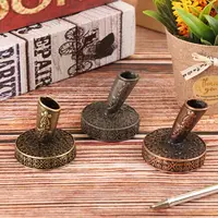 Vintage European Style Pen Holder Metal Pen Clips Round Base Writing Accessories Desktop Organizer 3
