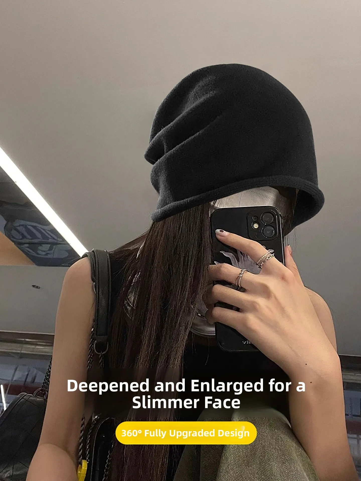 Xu Shuxin Women's Hat Casual Style round Top No Brim Cotton Cap Spring Autumn Winter Universal Large Head Size Black Cuffed T... - 3