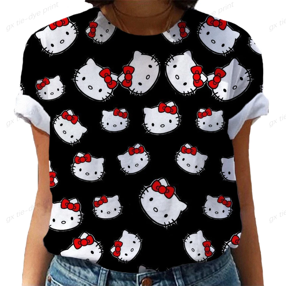 

Street Hello Kitty Print Short-sleeved T-shirt Female Loose Summer New CartoonTops Y2k Top T Shirt Women Goth Oversized Tshirt