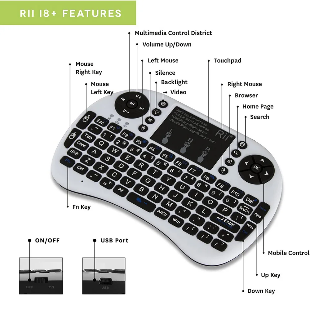 Rii Mini Teclado Bluetooth com Touchpad Backlit Portátil 2.4ghz Teclado sem Fio para Smartphones Portátil pc Windows Mac Caixa de tv - Imagem 5