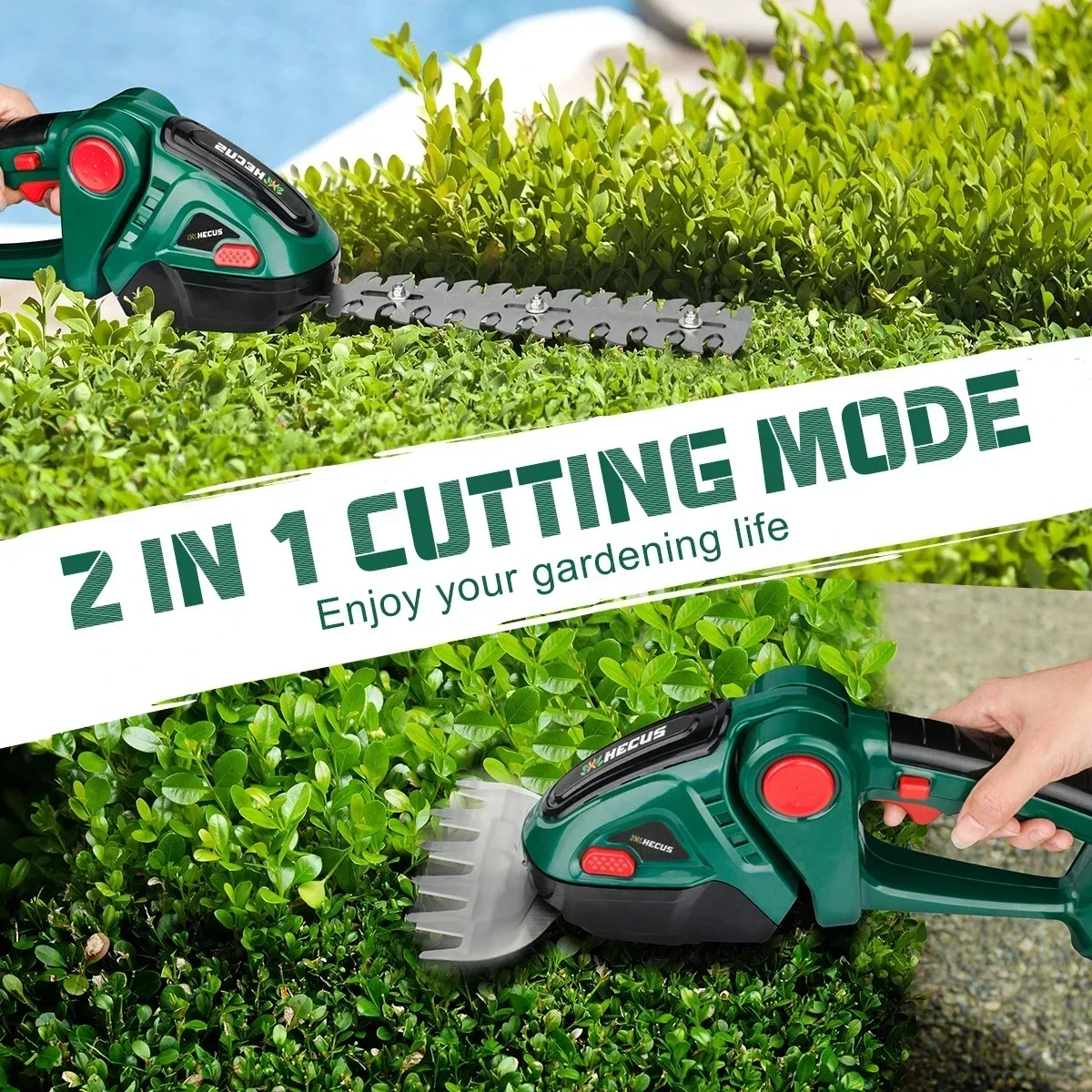 Hecus 2 IN 1 Cordless Electric Hedge Trimmer Lawn Mower Handheld Garden Shrub Pruning Trimmer Power Tools For Makita 18V Battery 4