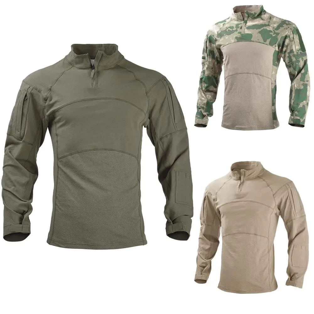 

New Mens Long Sleeve Tactical Shirt Men's Rapid Shirts Assault Slim Fit Camo T Shirt With Zipper