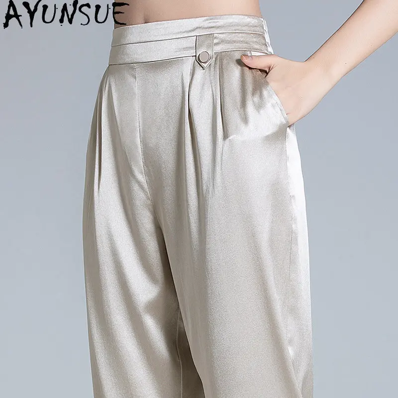 

95% Mulberry Silk Pant Women's New Summer Thin Harem Pants High Waist Loose Casual Trousers Women Cropped Pants Pantalon Femme