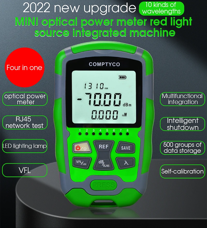 COMPTYCO 3 in 1 FTTH Fiber Optic Power Meter AUA-MC7/MC5 LED Light SC/FC/ST Universal Connector -70~+10dBm Fiber Optical Tester