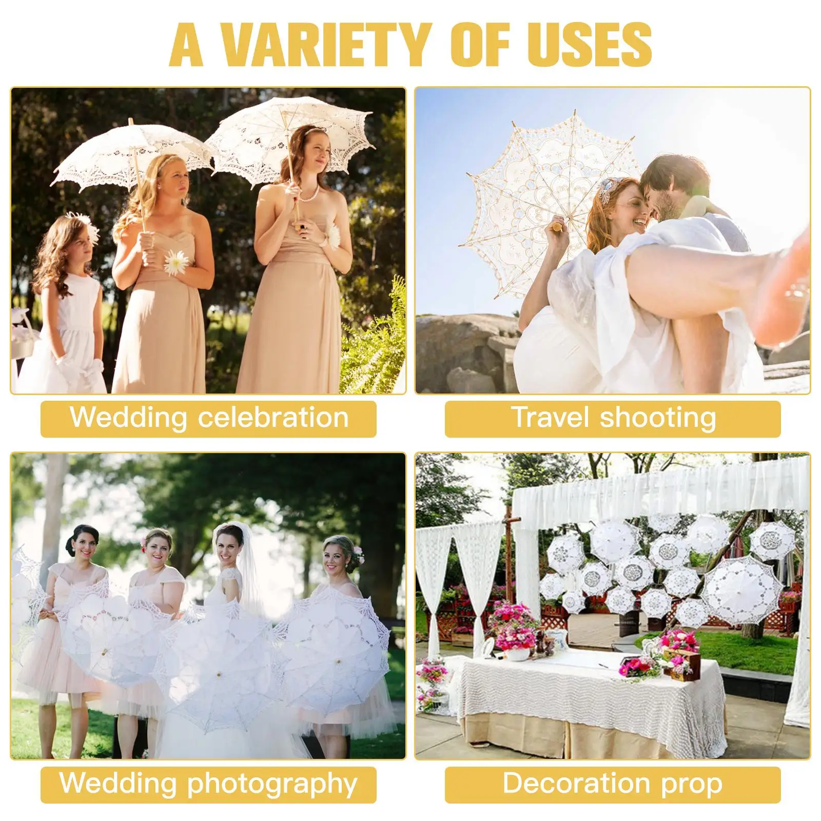 Lace Vintage Wedding Umbrella Clear for Women Photography Child Cream Parasol Handheld