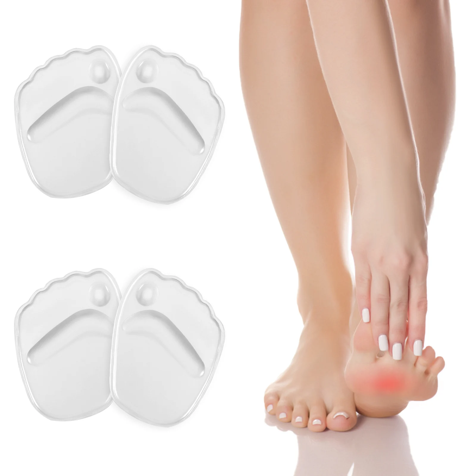 

2 Pairs Gel Insole High Heels Transparent Self-Stick Foot Pad Half-sleeve Insoles Forefoot Cushions One Size Banquet